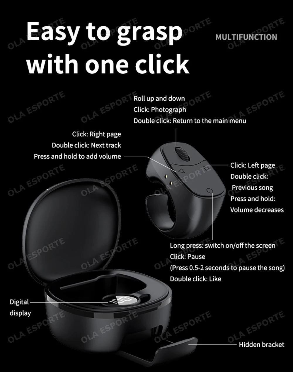 2026 New Touch & Roller Fingertip Ring Remote Control Wireless Bluetooth Mobile Selfie Mice Video Automatic Page Turner Browsing