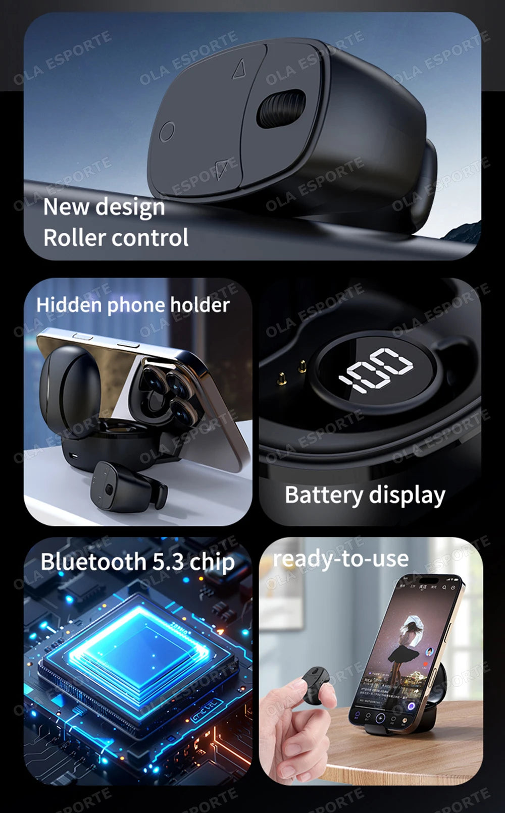 2026 New Touch & Roller Fingertip Ring Remote Control Wireless Bluetooth Mobile Selfie Mice Video Automatic Page Turner Browsing