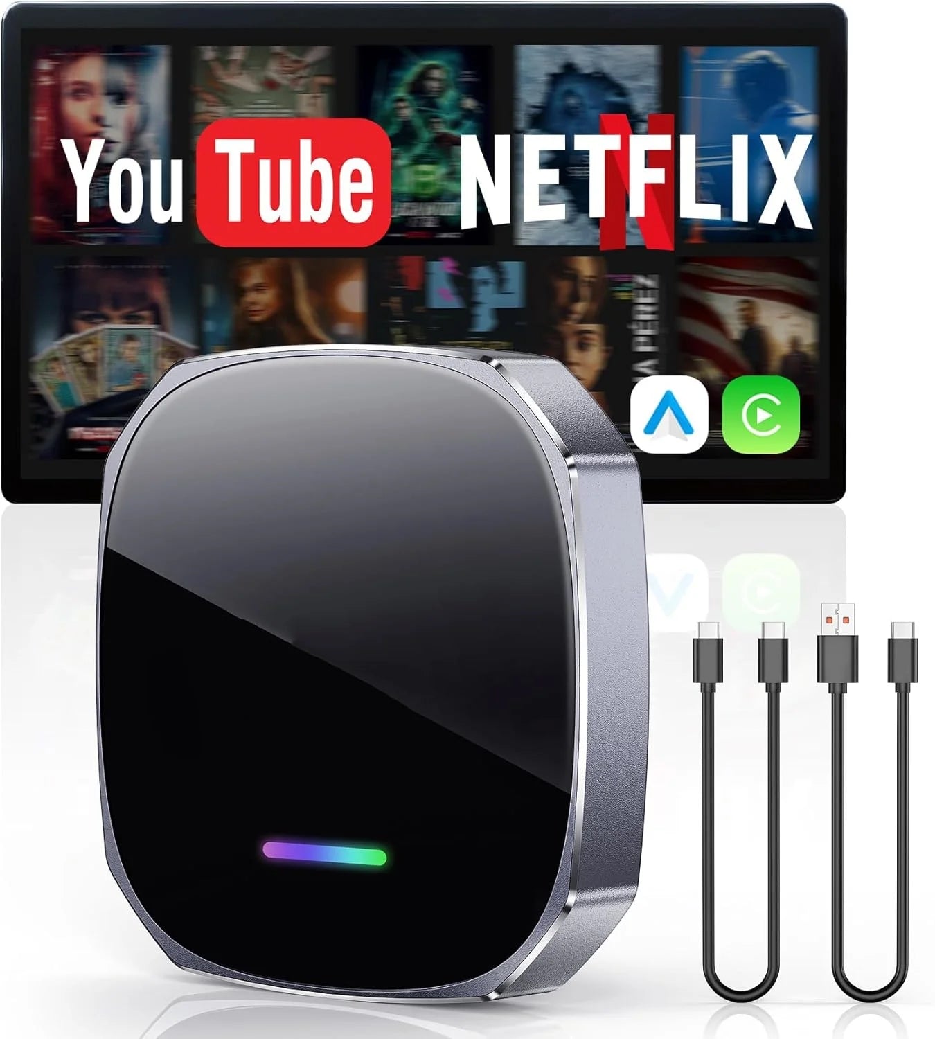 2026 Wireless Android Auto Apple CarPlay Dual-WiFi Plug And Play Adapter Smart AI Box with Youtube Netflix IPTV TikTok