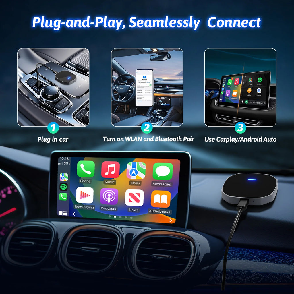 2026 Wireless Android Auto Apple CarPlay Dual-WiFi Plug And Play Adapter Smart AI Box with Youtube Netflix IPTV TikTok