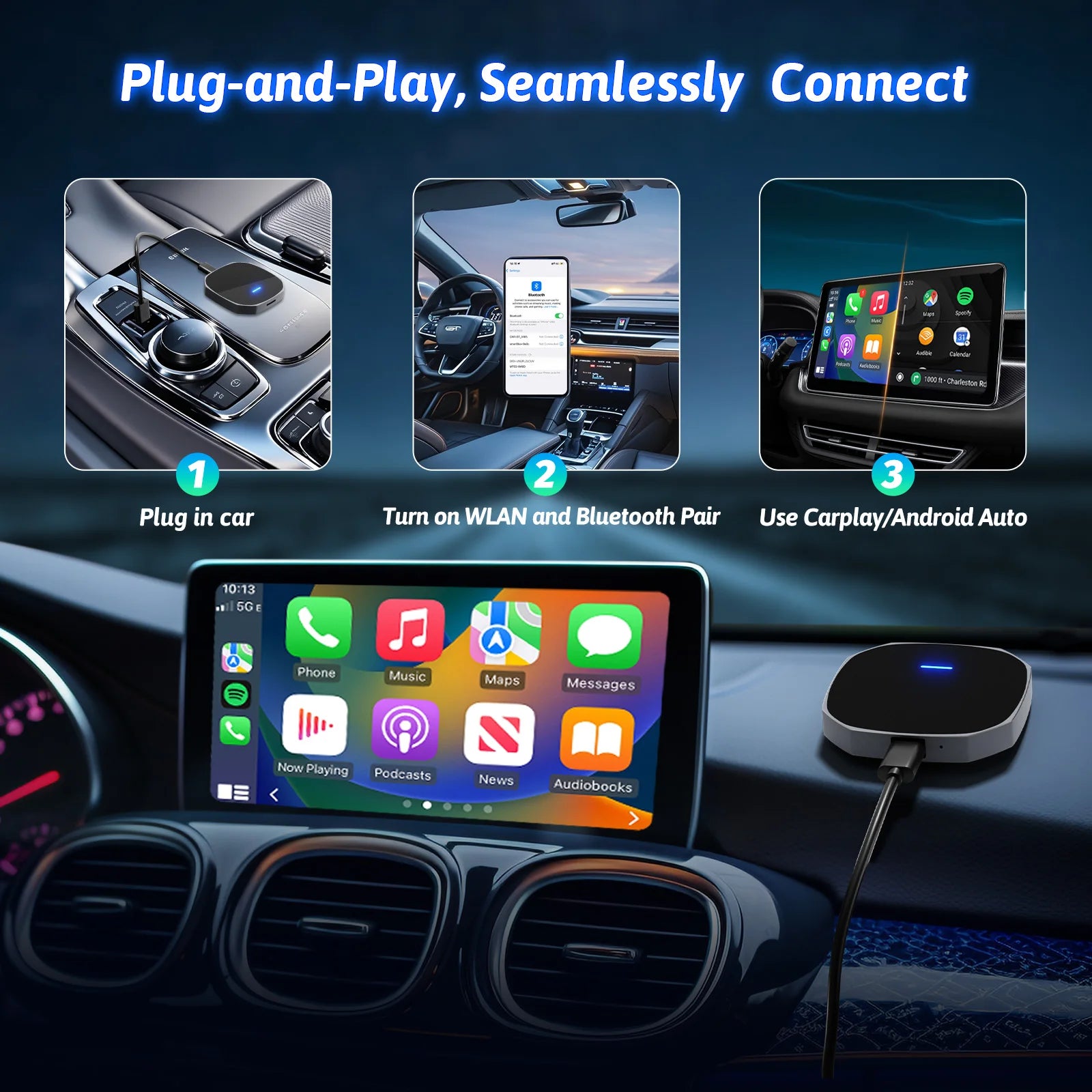 2026 Wireless Android Auto Apple CarPlay Dual-WiFi Plug And Play Adapter Smart AI Box with Youtube Netflix IPTV TikTok