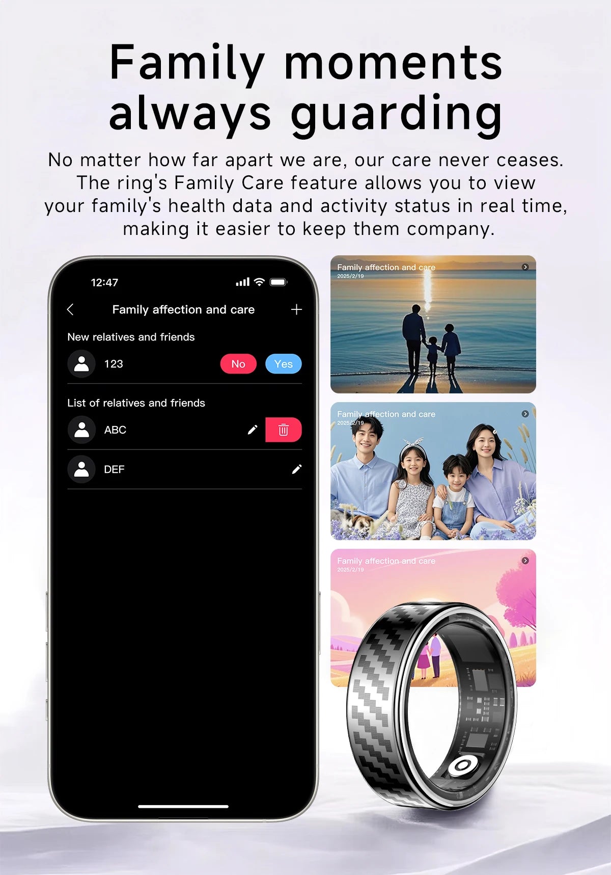 Call reminder information heart rate blood oxygen sleep exercise HR monitoring TikTok TK family care friend smart ring New 2026