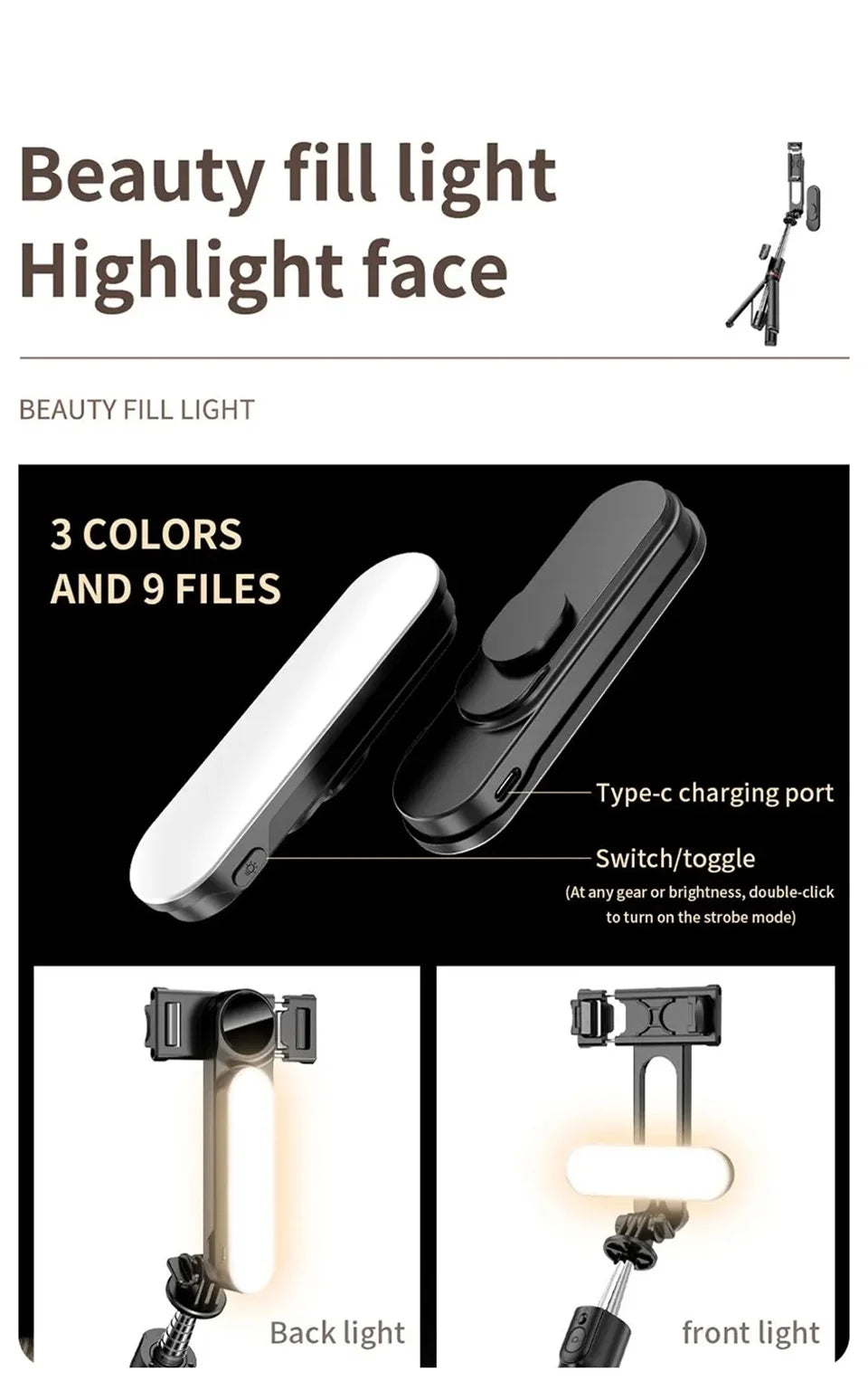 FANGTUOSI 2026 New L15 Wireless Selfie Stick Tripod Stand Foldable Monopod With Led Light For Smartphones Tiktok Shooting Live