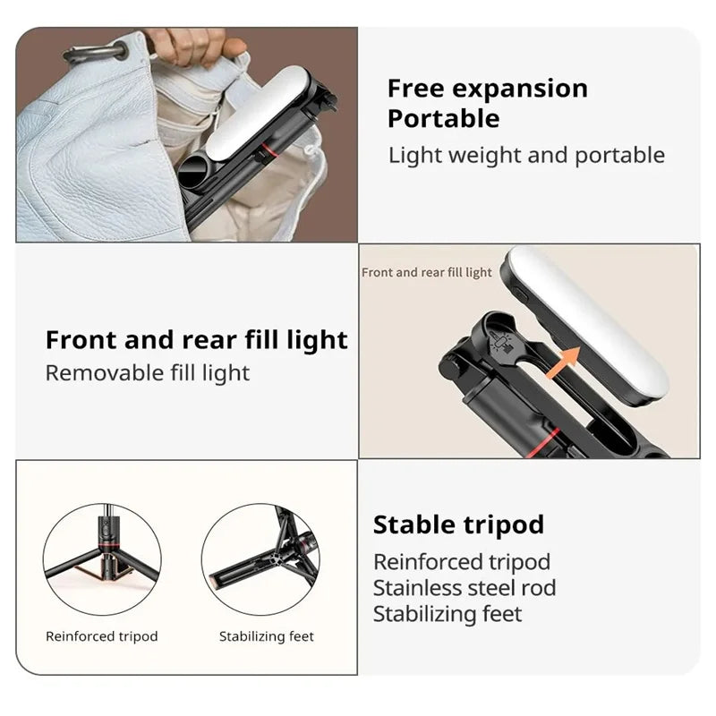 FANGTUOSI 2026 New L15 Wireless Selfie Stick Tripod Stand Foldable Monopod With Led Light For Smartphones Tiktok Shooting Live