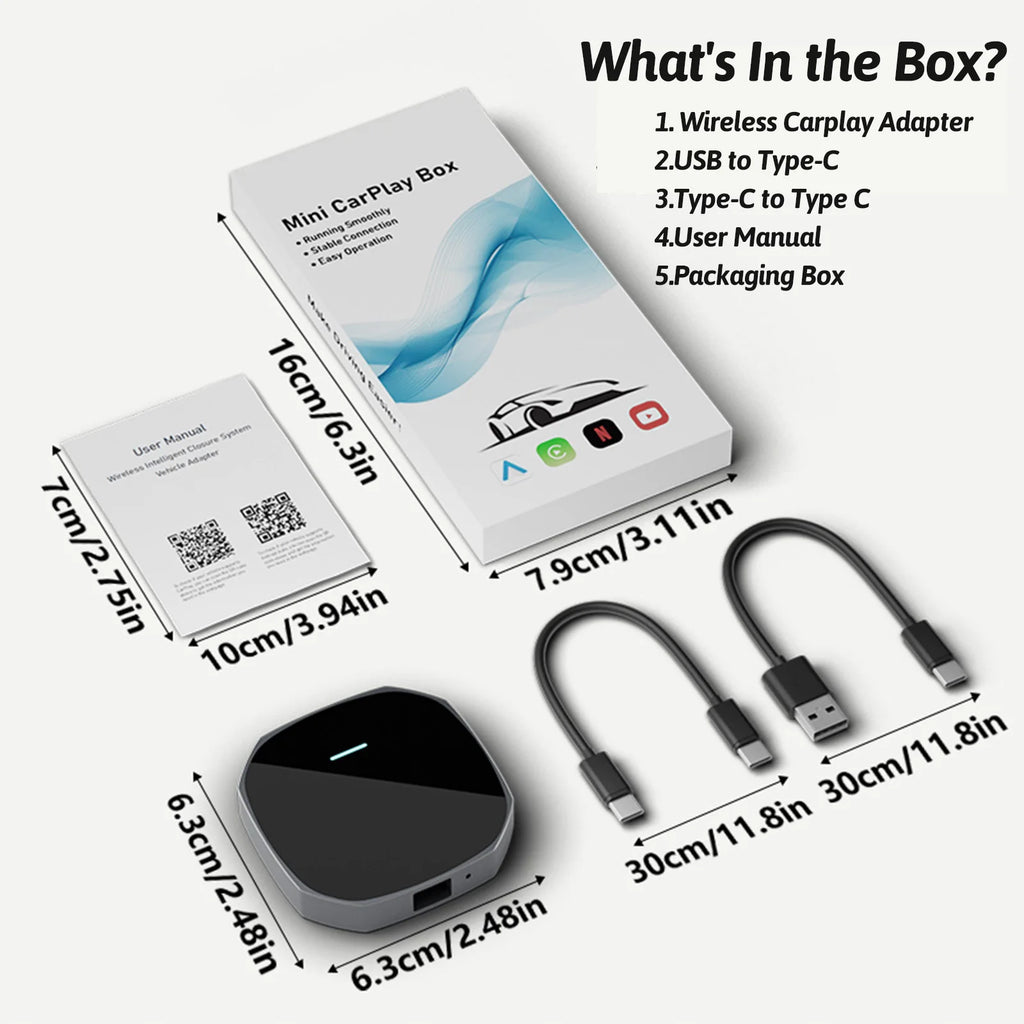 2026 Wireless Android Auto Apple CarPlay Dual-WiFi Plug And Play Adapter Smart AI Box with Youtube Netflix IPTV TikTok
