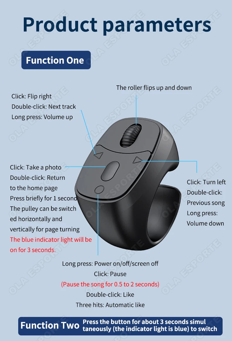 2026 New Touch & Roller Fingertip Ring Remote Control Wireless Bluetooth Mobile Selfie Mice Video Automatic Page Turner Browsing