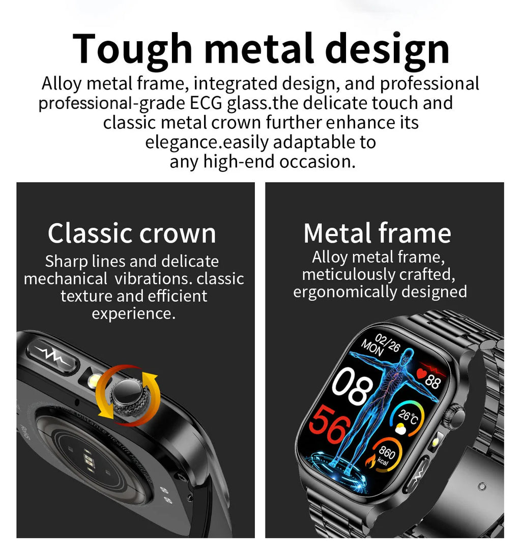 2026 New Accurate Diagnosis Smart Watch Body Fat ECG Blood oxygen BP Health Sport HD AMOLED Screen Call Smart Watches man woman