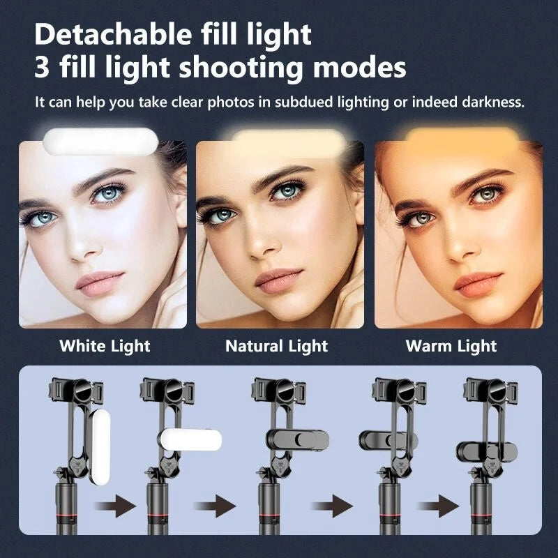 FANGTUOSI 2026 New L15 Wireless Selfie Stick Tripod Stand Foldable Monopod With Led Light For Smartphones Tiktok Shooting Live