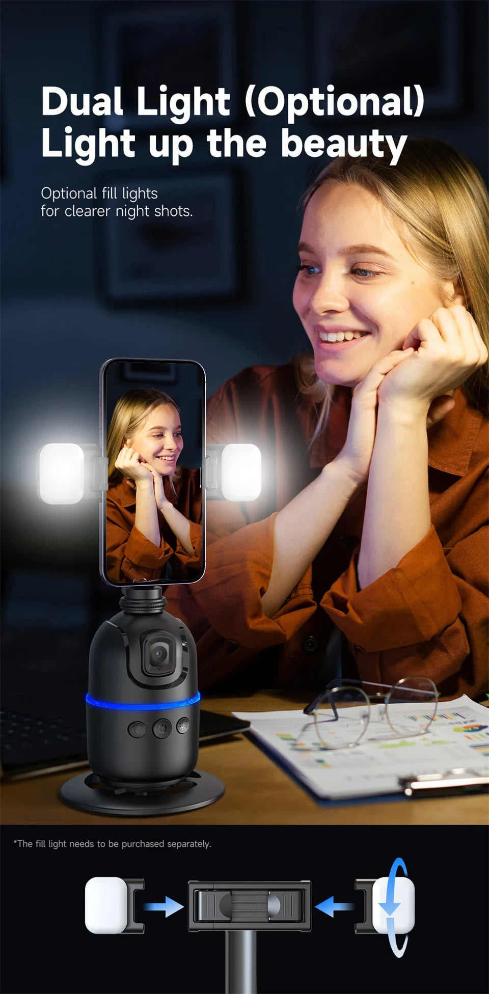 FANGTUOSI 2026 New Gimbal Stabilizer With light AI Follow Shooting Bracket For Tiktok Live Video Photography for ios Smartphone