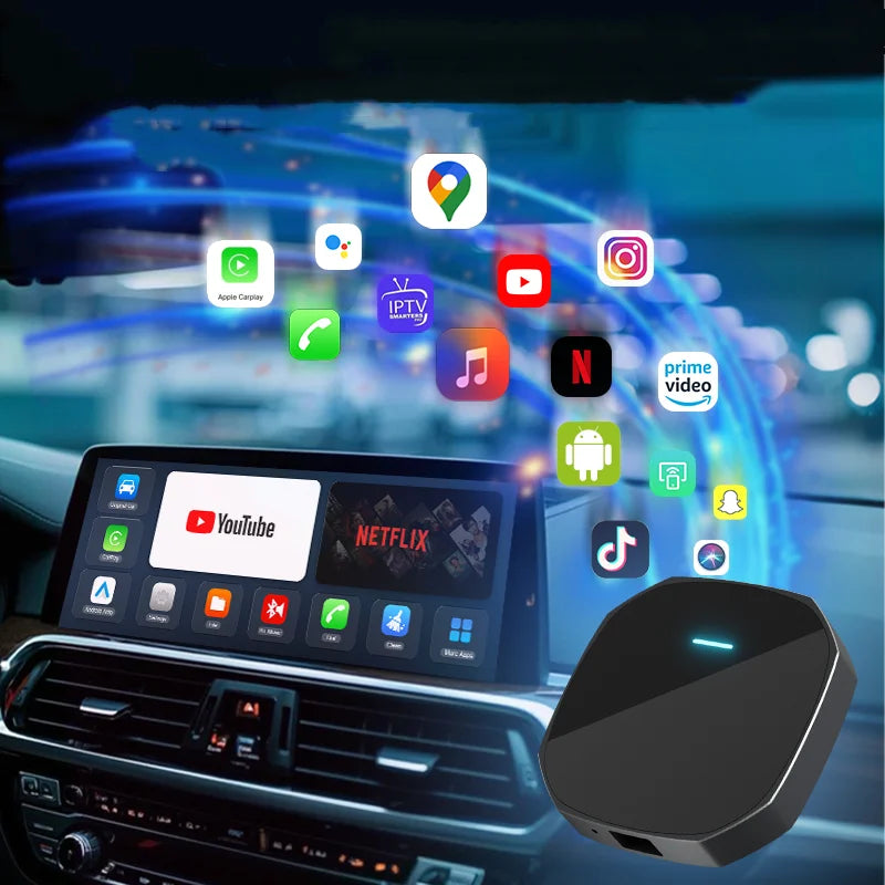 2026 Wireless Android Auto Apple CarPlay Dual-WiFi Plug And Play Adapter Smart AI Box with Youtube Netflix IPTV TikTok