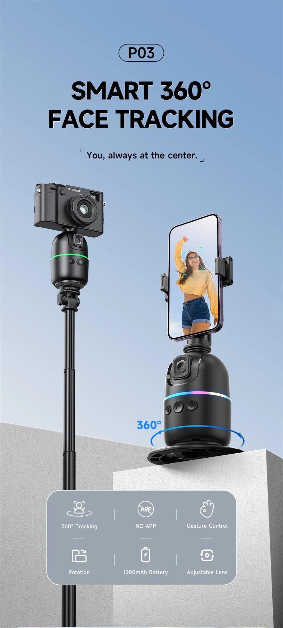 FANGTUOSI 2026 New Gimbal Stabilizer With light AI Follow Shooting Bracket For Tiktok Live Video Photography for ios Smartphone