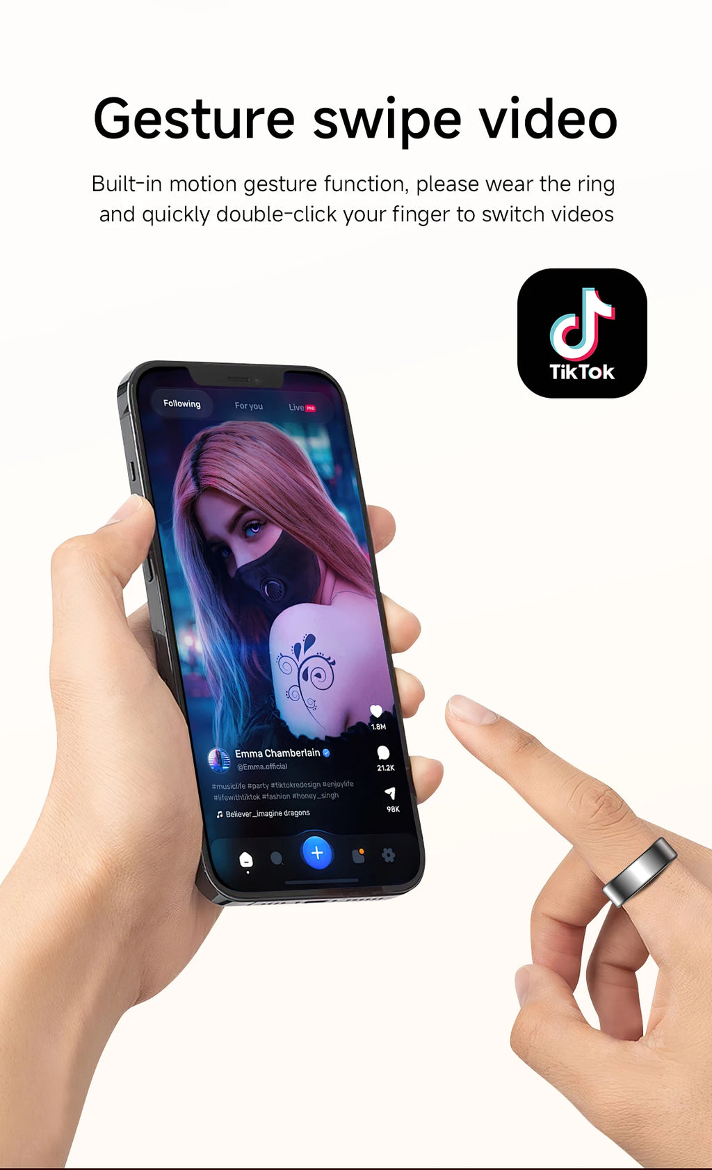 Call reminder information heart rate blood oxygen sleep exercise HR monitoring TikTok TK family care friend smart ring New 2026