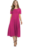 2026 European and American Summer Women's Round Neck Short Sleeve Solid Color Flared Dress