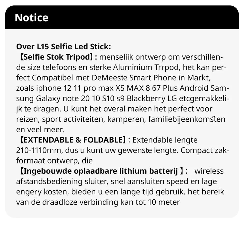 FANGTUOSI 2026 New L15 Wireless Selfie Stick Tripod Stand Foldable Monopod With Led Light For Smartphones Tiktok Shooting Live