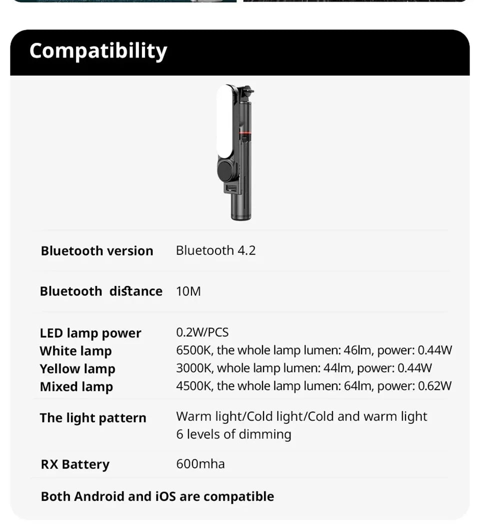 FANGTUOSI 2026 New L15 Wireless Selfie Stick Tripod Stand Foldable Monopod With Led Light For Smartphones Tiktok Shooting Live