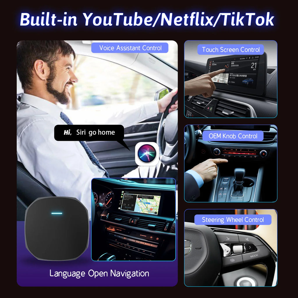 2026 Wireless Android Auto Apple CarPlay Dual-WiFi Plug And Play Adapter Smart AI Box with Youtube Netflix IPTV TikTok