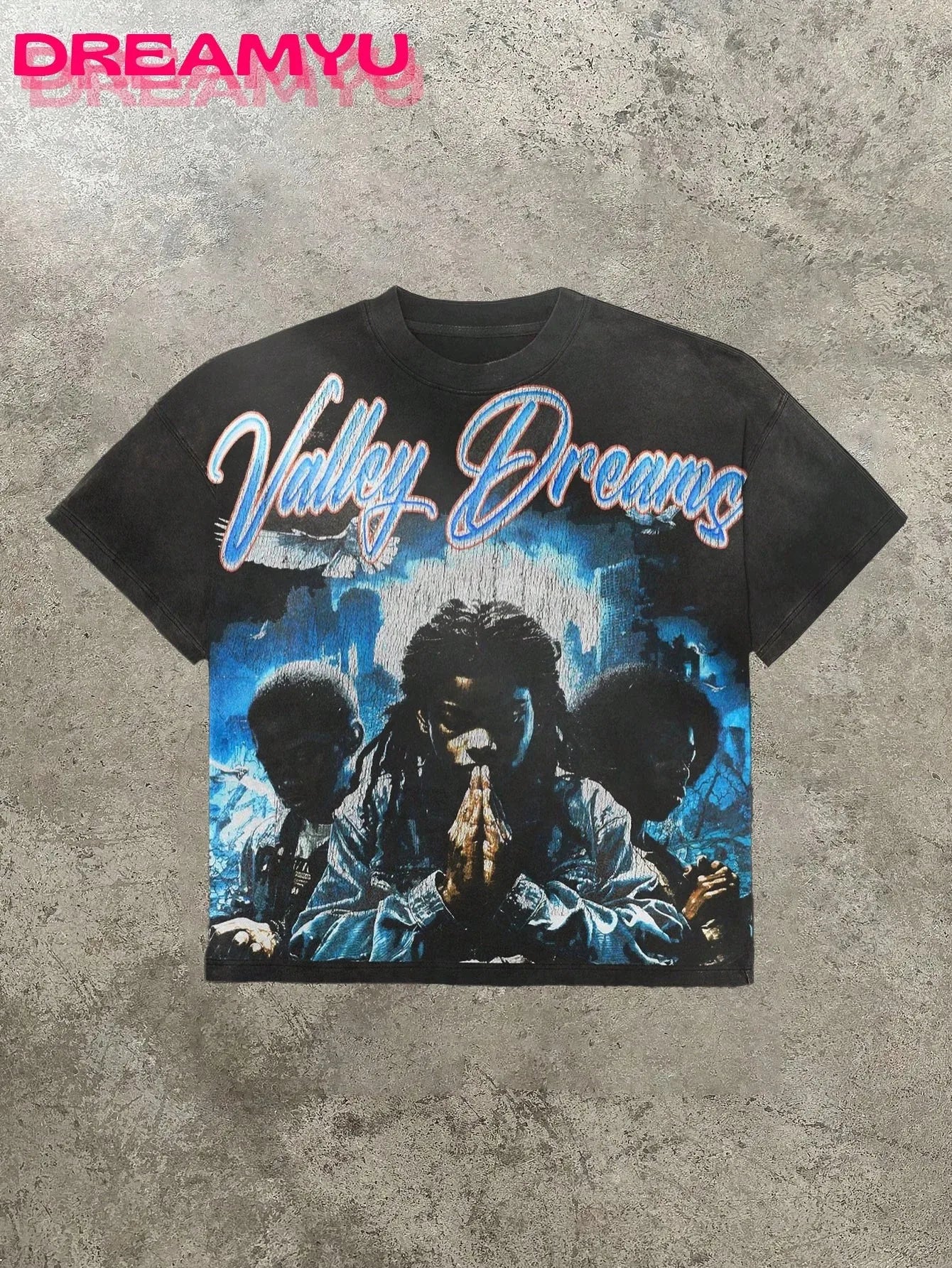 2026 Summer Men's T-shirt with Letter Print Breathable Lightweight Casual Roller Skating Hip-Hop Style Male T-shirt