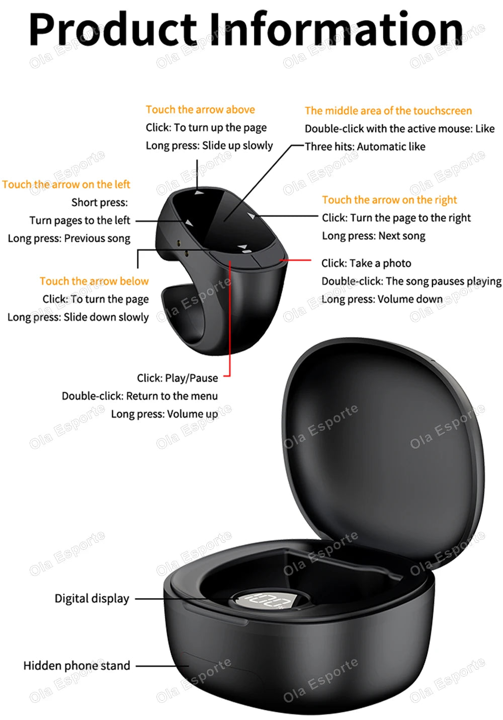 2026 New Touch & Roller Fingertip Ring Remote Control Wireless Bluetooth Mobile Selfie Mice Video Automatic Page Turner Browsing